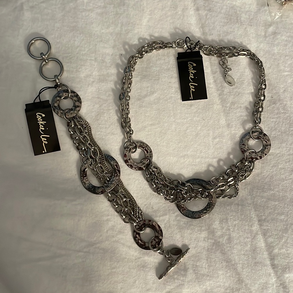 Hammered circle chain necklace and bracelet